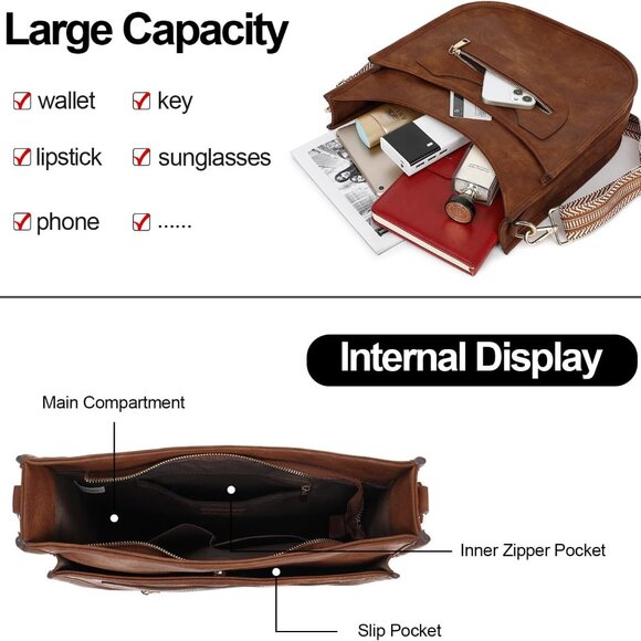 Leather Crossbody Bag for Women Adjustable Strap Multi-Pocket Casual Purse - Picture 3 of 7